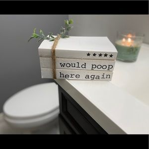 Farmhouse hand stamped book stack home decor